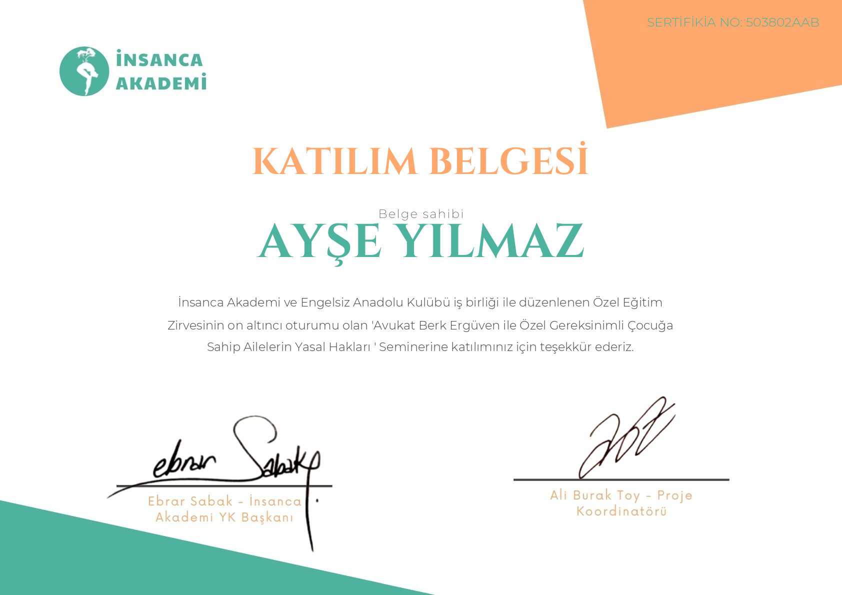 #503802AAB AYŞE YILMAZ - Özel Gereksinimli Çocuğa Sahip Ailelerin Yasal Hakları