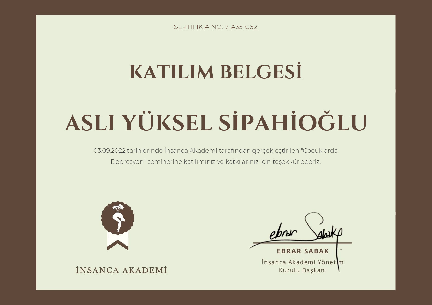 #71A351C82 ASLI YÜKSEL SİPAHİOĞLU - Çocuklarda Depresyon