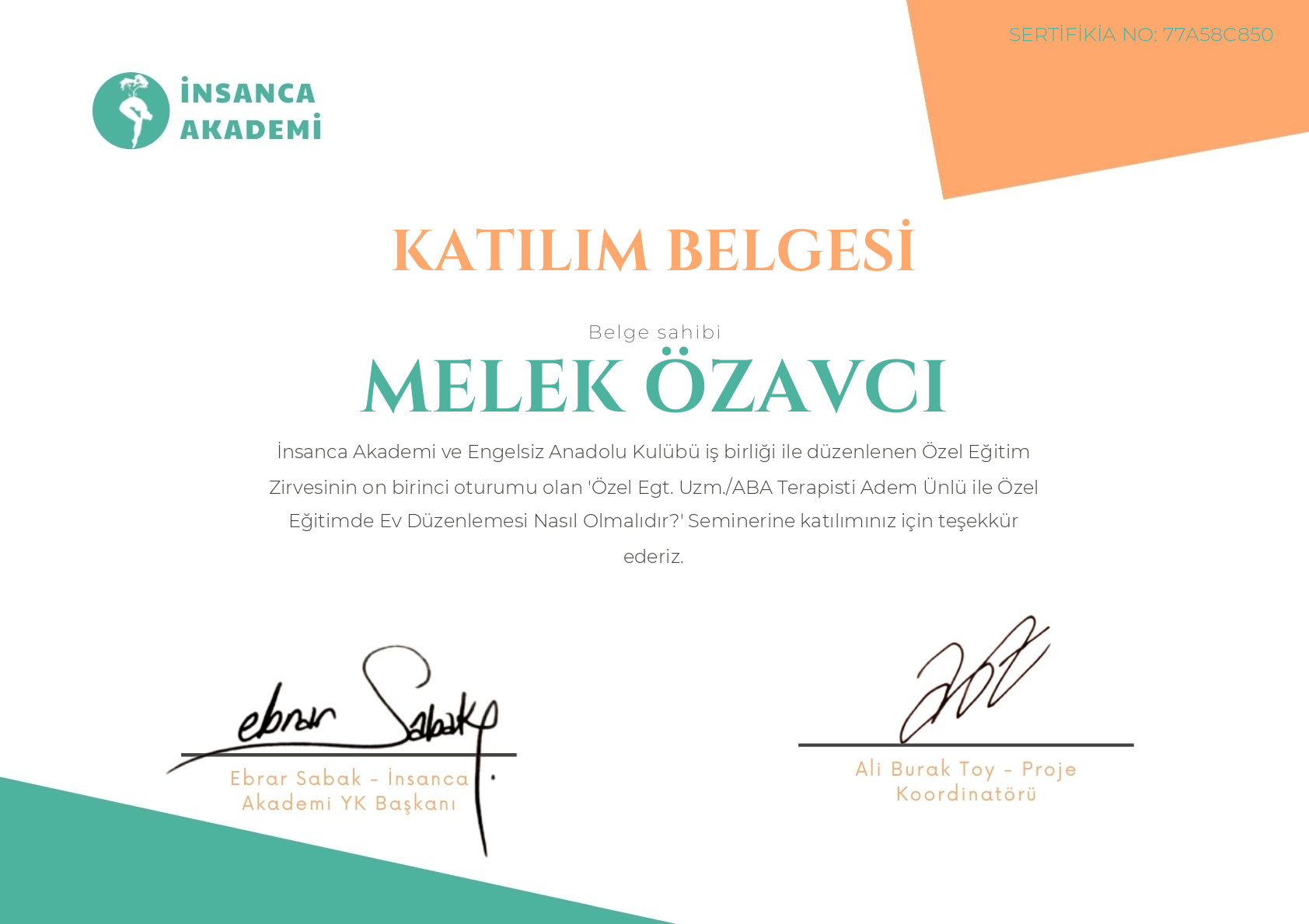 #77A58C850 MELEK ÖZAVCI - Özel Eğitimde Ev Düzenlemesi