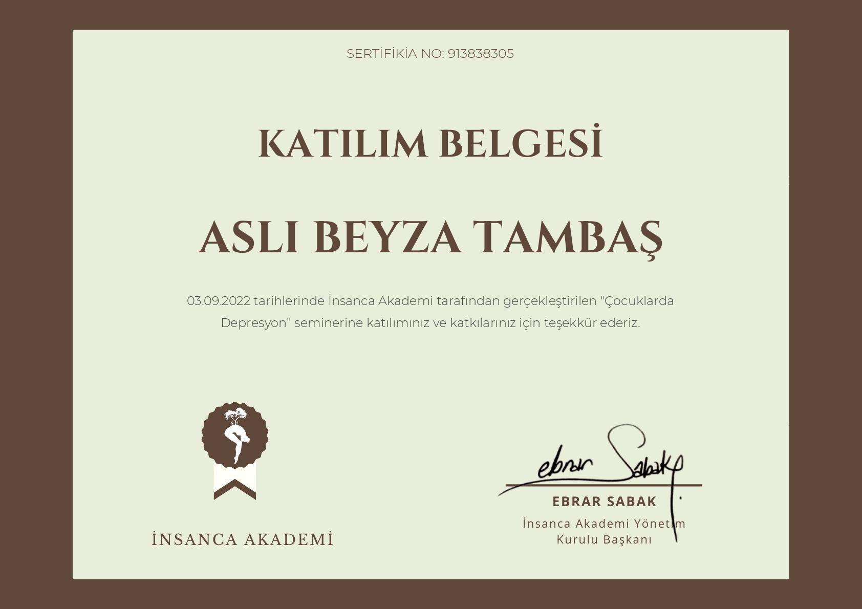 #913838305 ASLI BEYZA TAMBAŞ - Çocuklarda Depresyon