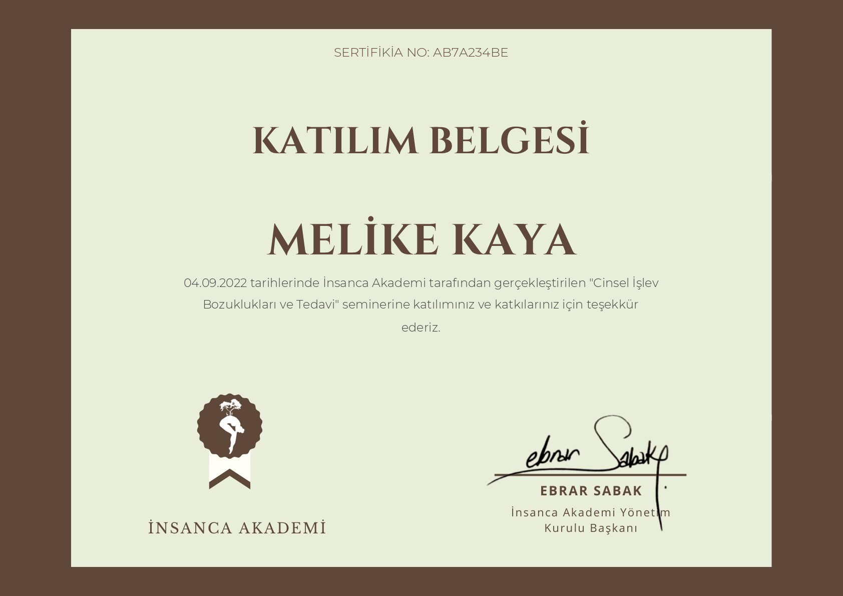 #AB7A234BE MELİKE KAYA - Cinsel İşlev Bozuklukları ve Tedavi