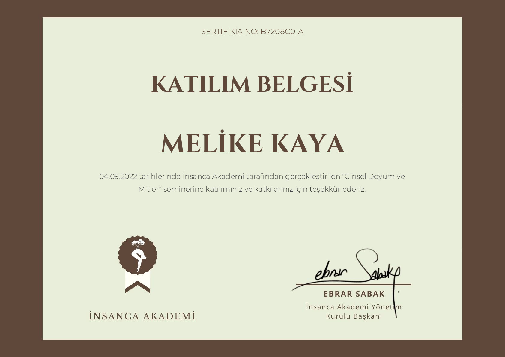 #B7208C01A MELİKE KAYA - Cinsel Doyum ve Mitler